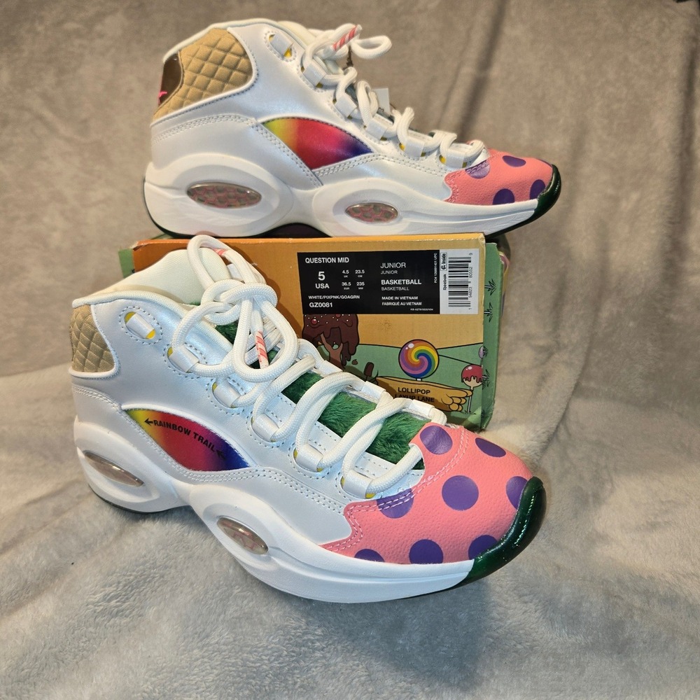 Reebok Question Mid Candy Land Kids Basketball Shoes White Pink GZ0081 Size 5Y